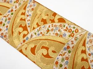 アンティーク　荒波に花鳥模様織り出し袋帯（材料）